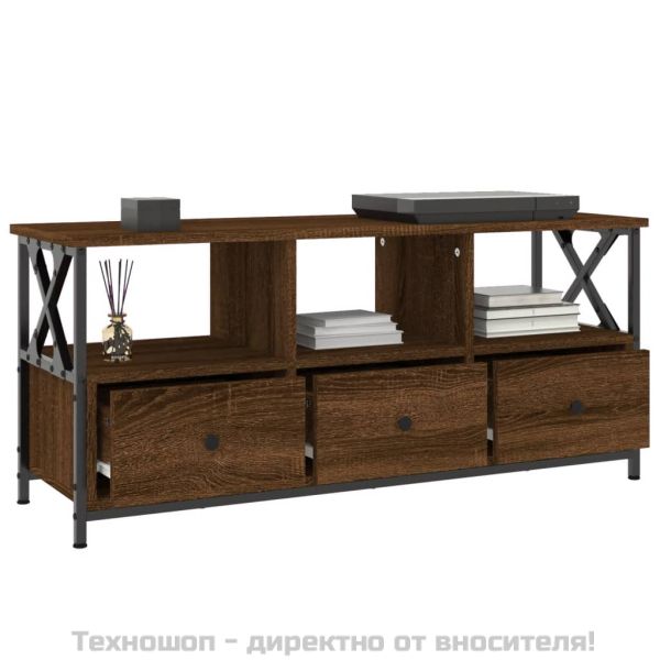 ТB шкаф, кафяв дъб, 102x33x45 см, инженерно дърво и желязо