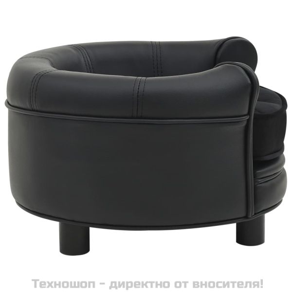 Кучешки диван, черен, 48x48x32 см, плюш и изкуствена кожа