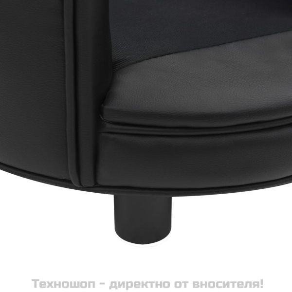 Кучешки диван, черен, 48x48x32 см, плюш и изкуствена кожа