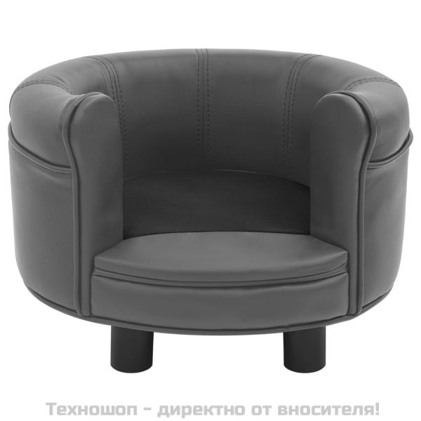 Кучешки диван, сив, 48x48x32 см, плюш и изкуствена кожа