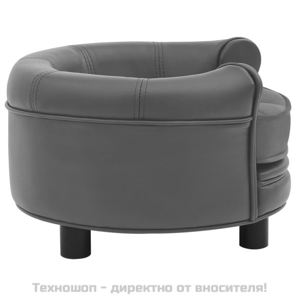 Кучешки диван, сив, 48x48x32 см, плюш и изкуствена кожа