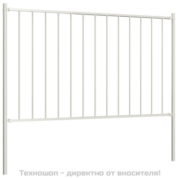 Ограден панел с колони, прахово боядисана стомана, 1,81x1,25 м, бял