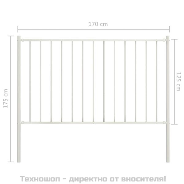 Ограден панел с колони, прахово боядисана стомана, 1,81x1,25 м, бял