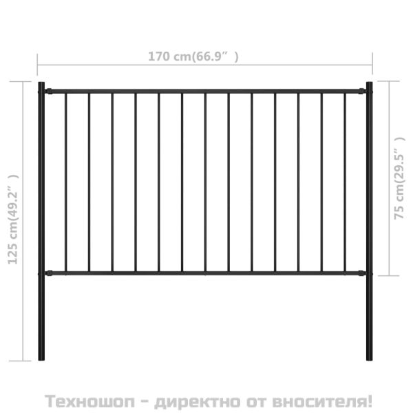 Ограден панел с колони, прахово боядисана стомана, 1,81x0,75 м, черен