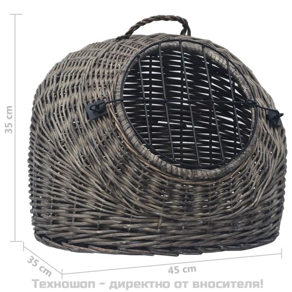 Транспортен кош за котки, сив, 45x35x35 см, естествена върба