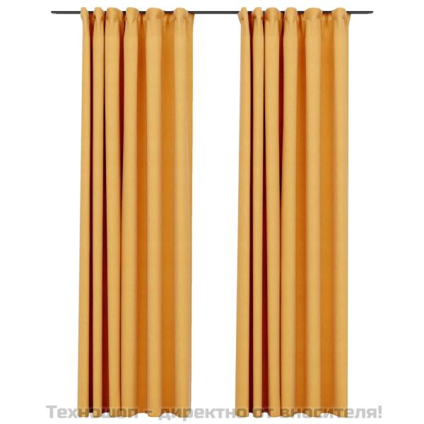 Затъмняващи завеси с куки имитация лен 2 бр жълти 140x245 см