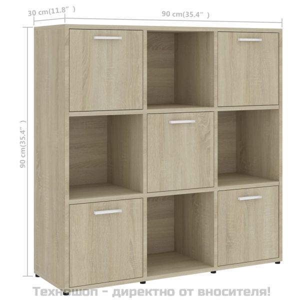 Шкаф библиотека, дъб сонома, 90x30x90 см, инженерно дърво