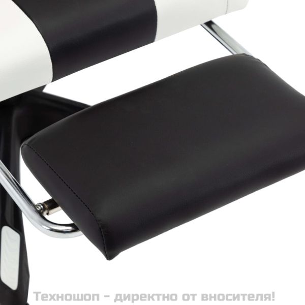 Геймърски стол с подложка за крака бяло/черно изкуствена кожа