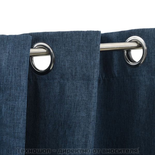 Затъмняващи завеси имитация лен с отвори 2 бр сини 140x175 см