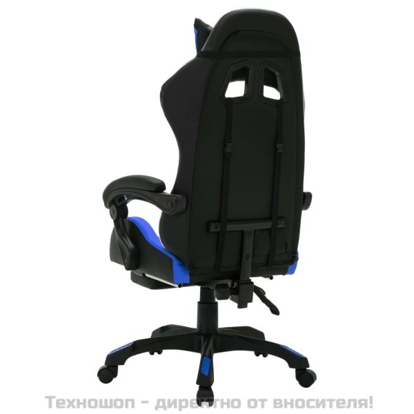 Геймърски стол RGB LED осветление синьо/черно изкуствена кожа