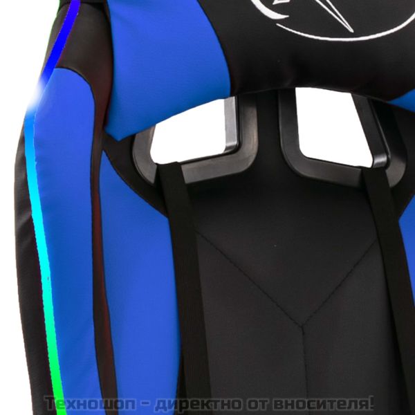 Геймърски стол RGB LED осветление синьо/черно изкуствена кожа
