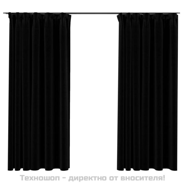 Затъмняващи завеси с куки имитация лен 2 бр черни 140x175 см