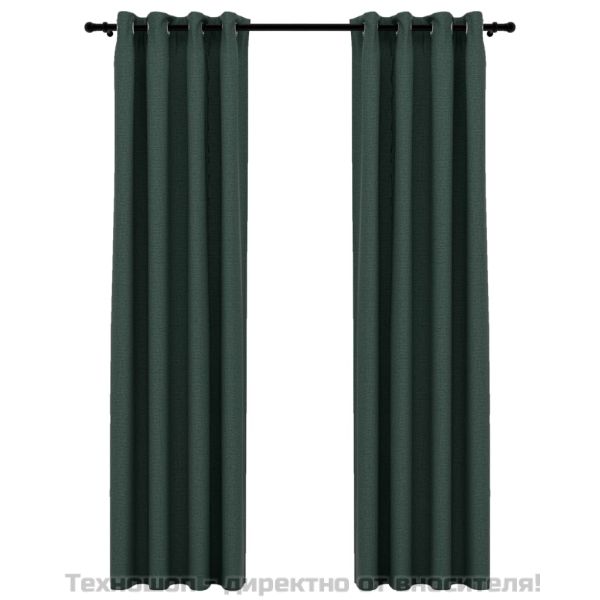 Затъмняващи завеси имитация лен с отвори 2 бр зелени 140x225 см