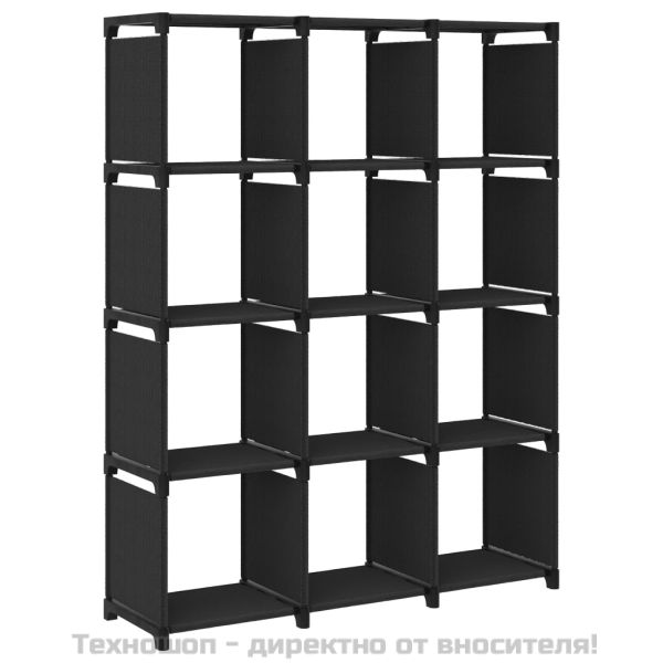Рафт с 12 кубични отделения, черен, 103x30x141 см, плат