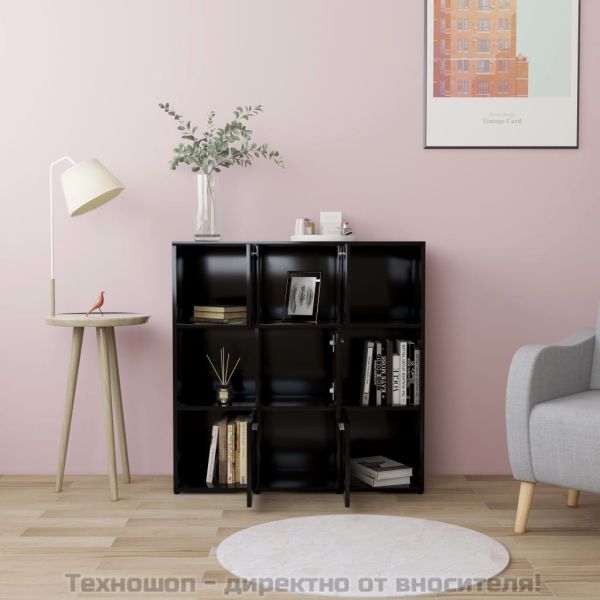 Шкаф библиотека, черен, 90x30x90 см, инженерно дърво