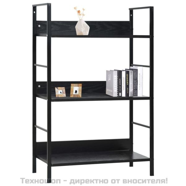 Библиотека с 3 рафта, черна, 60x27,6x90,5 см, инженерно дърво