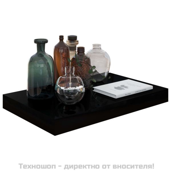 Окачен стенен рафт, черен гланц, 40x23x3,8 см, МДФ