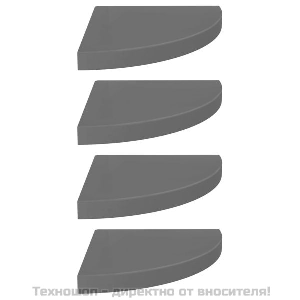 Окачени ъглови рафтове, 4 бр, сив гланц, 35x35x3,8 см, МДФ