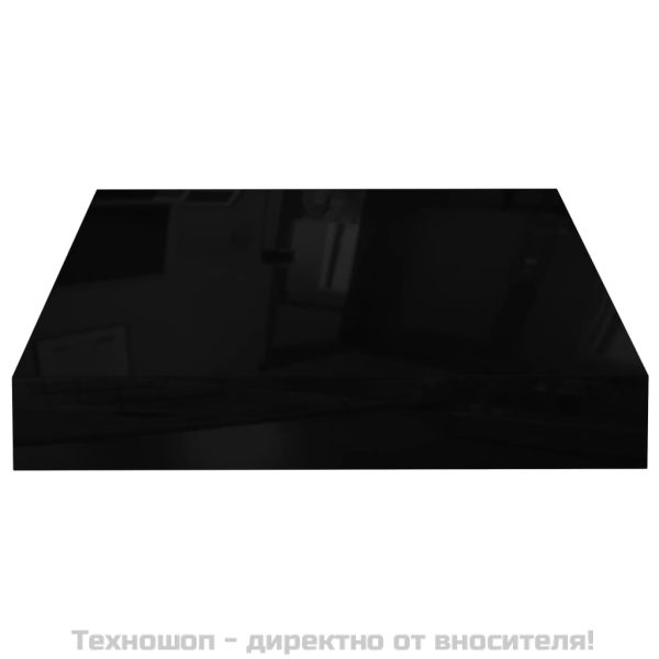 Окачени стенни рафтове, 2 бр, черен гланц, 23x23,5x3,8 см, МДФ