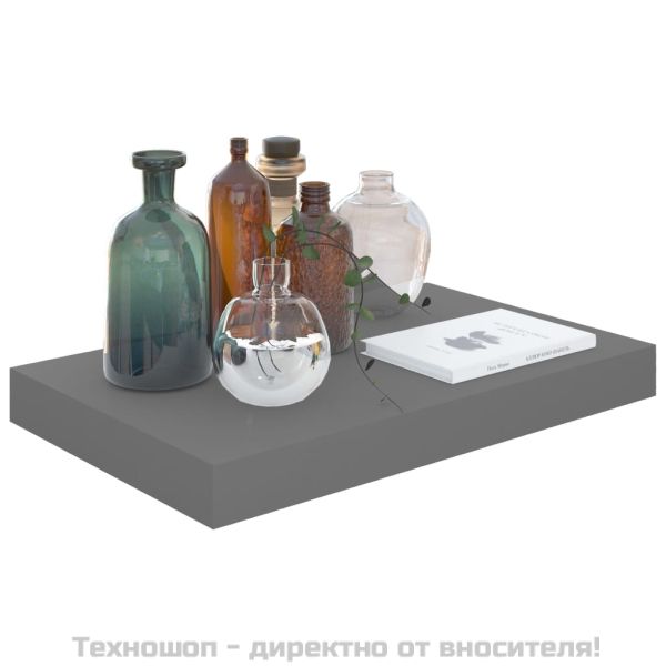 Окачен стенен рафт, сив гланц, 40x23x3,8 см, МДФ