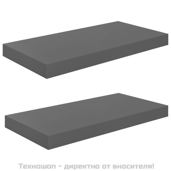 Окачени стенни рафтове, 2 бр, сив гланц, 50x23x3,8 см, МДФ