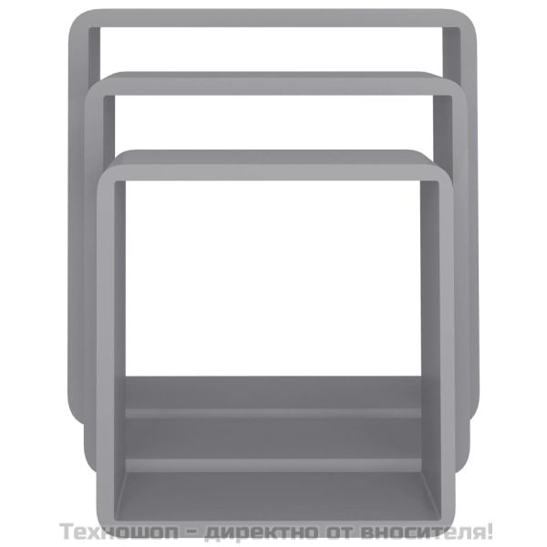 Стенни кубични рафтове, 3 бр, сиви, МДФ