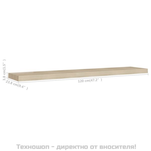 Окачени стенни рафтове, 4 бр, дъб, 120x23,5x3,8 см, МДФ