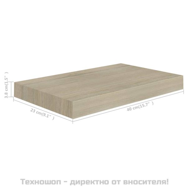 Окачени стенни рафтове, 2 бр, дъб, 40x23x3,8 см, МДФ