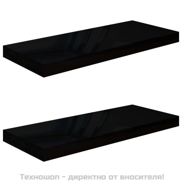 Окачени стенни рафтове, 2 бр, черен гланц, 60x23,5x3,8 см, МДФ