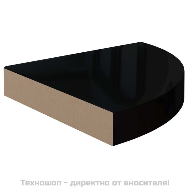 Окачени ъглови рафтове, 4 бр, черен гланц, 25x25x3,8 см, МДФ