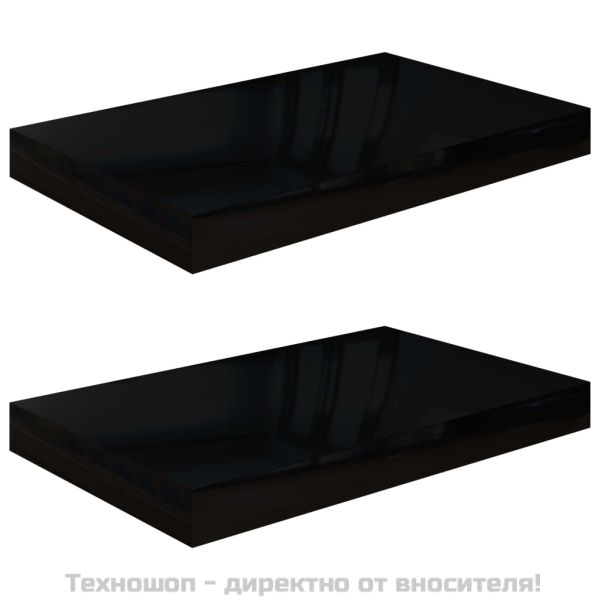 Окачени стенни рафтове, 2 бр, черен гланц, 40x23x3,8 см, МДФ