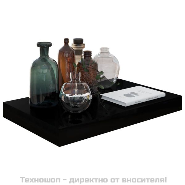 Окачени стенни рафтове, 2 бр, черен гланц, 40x23x3,8 см, МДФ