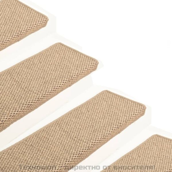 Самозалепващи стелки за стълби вид сизал 15бр 65x21x4см пясъчни