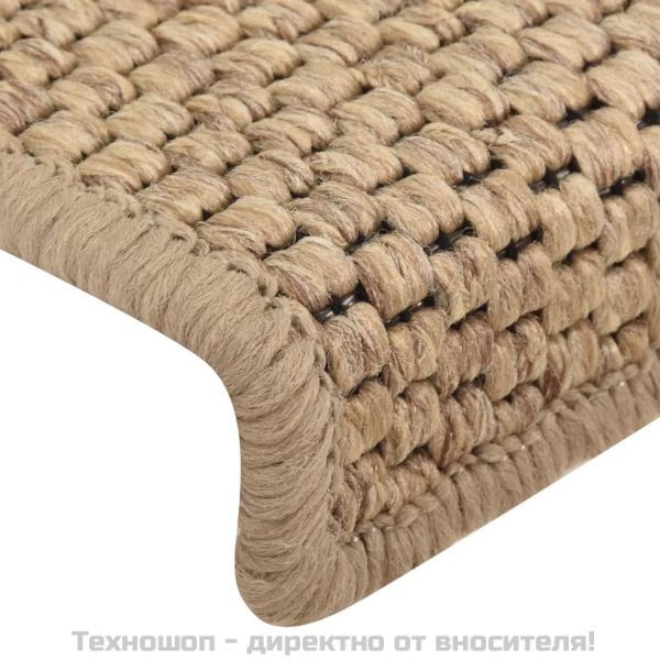 Самозалепващи стелки за стълби вид сизал 15бр 65x21x4см пясъчни