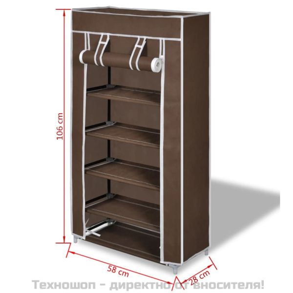 Платнен шкаф за обувки с покривало 58 х 28 х 106 см, кафяв