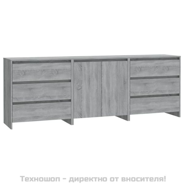 Бюфети, 3 бр, сив сонома, инженерна дървесина