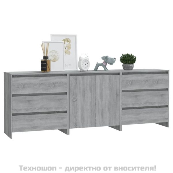 Бюфети, 3 бр, сив сонома, инженерна дървесина