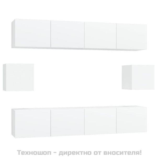 Комплект ТВ шкафове от 6 части, бял, инженерно дърво