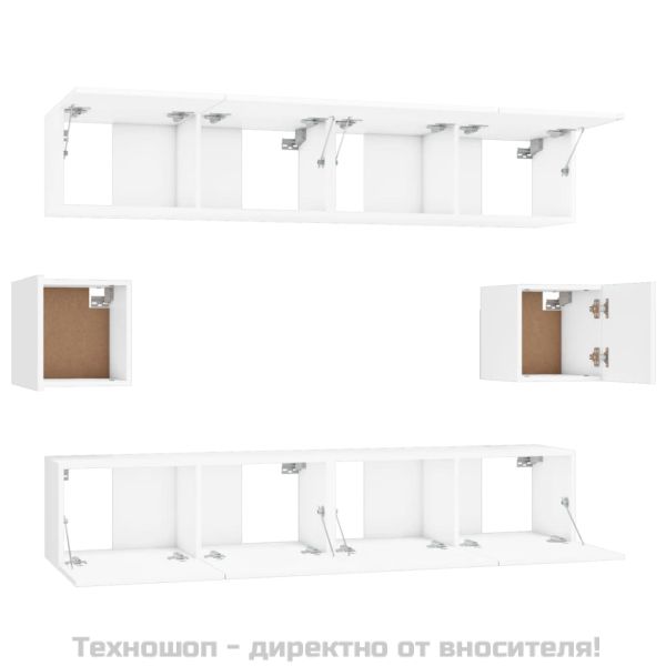 Комплект ТВ шкафове от 6 части, бял, инженерно дърво