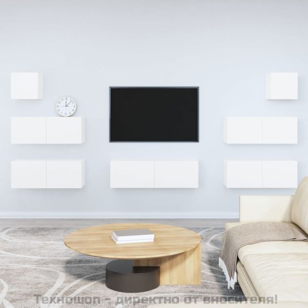 Комплект ТВ шкафове от 7 части, бял, инженерно дърво