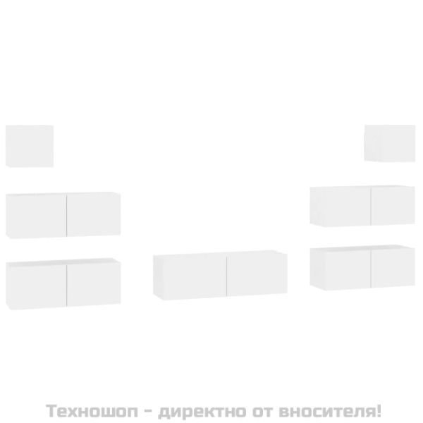 Комплект ТВ шкафове от 7 части, бял, инженерно дърво