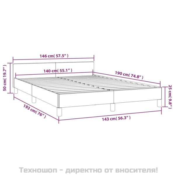 Рамка за легло без матрак, тъмносива, 140x190 см, плат