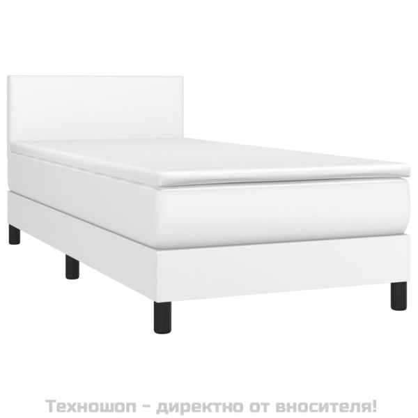 Боксспринг легло с матрак, бяло, 100x200 см, изкуствена кожа
