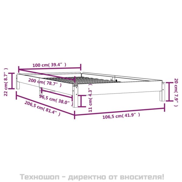 Стифиращо легло 100x200 см масивно борово дърво