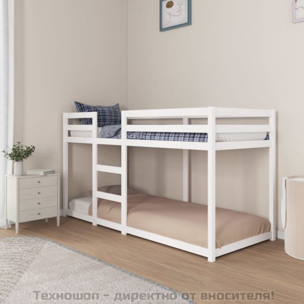 Двуетажно легло, бяло, 80x200 см, борово дърво масив