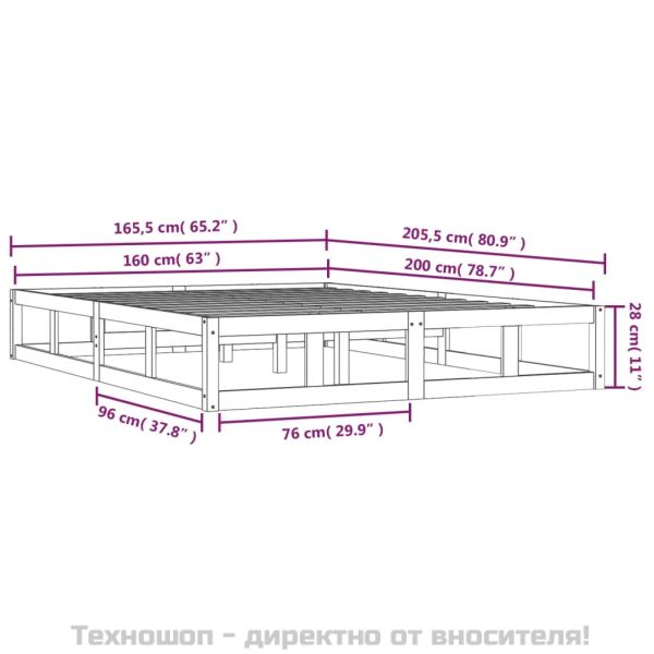 Рамка за легло черна 160x200 см масивно дърво