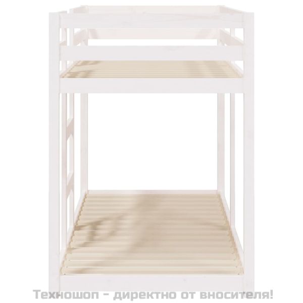 Двуетажно легло, бяло, 75x190 см, борово дърво масив