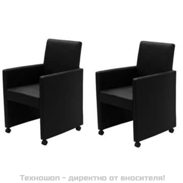 Трапезни столове, 2 бр, черни, изкуствена кожа