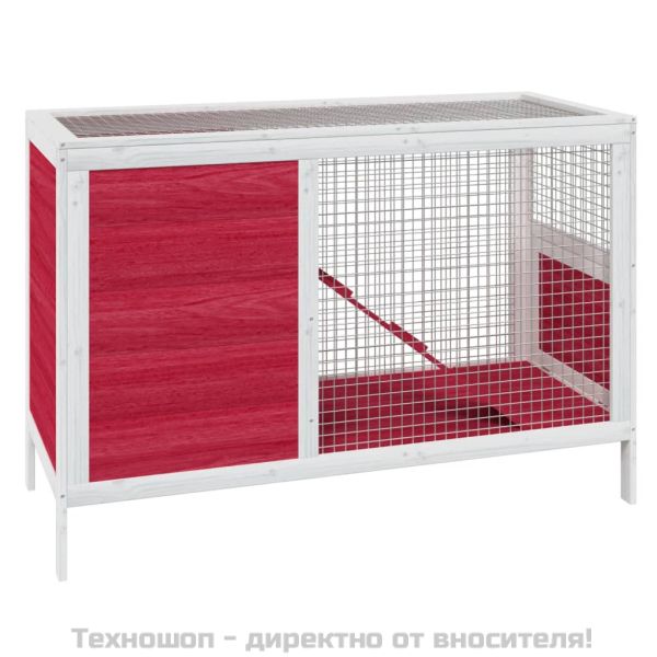 Клетка за зайци червена 103x44x69,5 см борово дърво масив