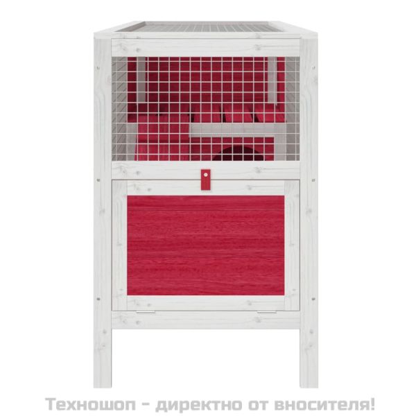 Клетка за зайци червена 103x44x69,5 см борово дърво масив